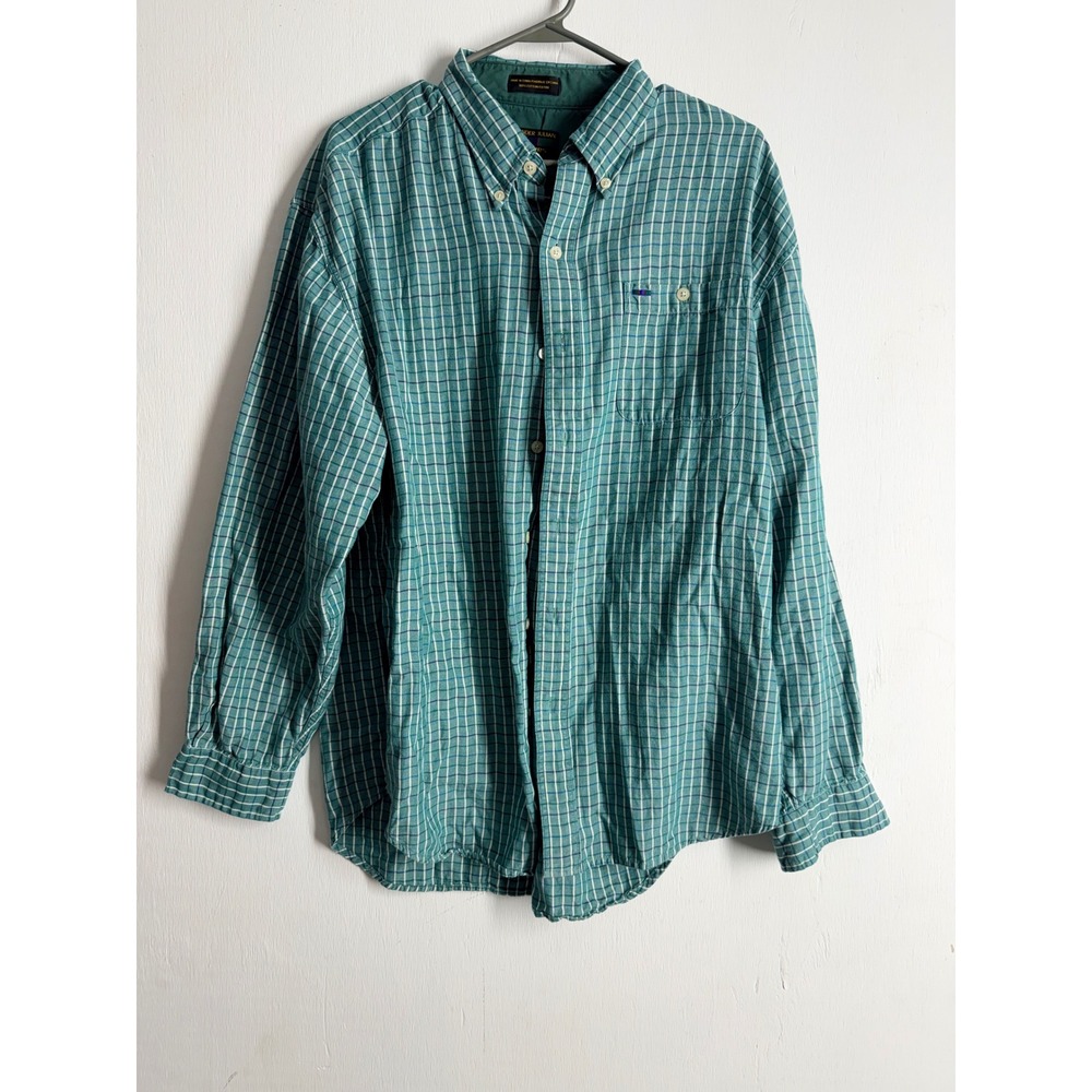 Alexander Julian Colours Mens XL Green Plaid Cotton Button Down Long Sleeve Top